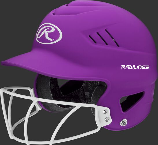 A purple RCFHLFG Coolflo batting helmet with a white facemask