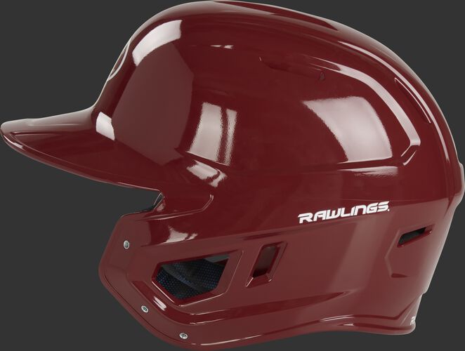Left side of a cardinal red MCH01A high school Mach helmet