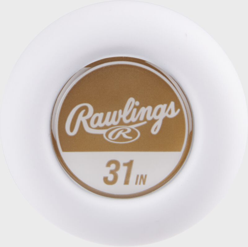 White knob with a gold sticker of a 31" Icon -5 USSSA bat