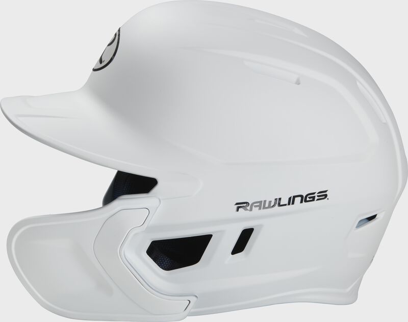 Left side of a MACHEXTR Rawlings MACH helmet with EXT extension piece
