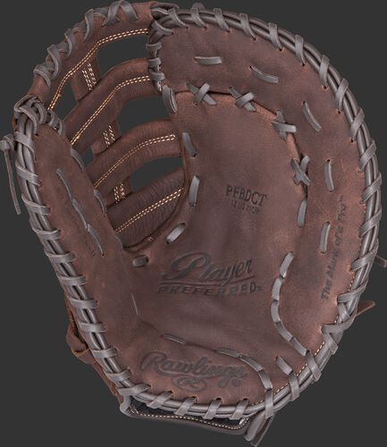 PFBDCT Rawlings Player Preferred recreational baseball/softball first base mitt with a brown palm and brown laces