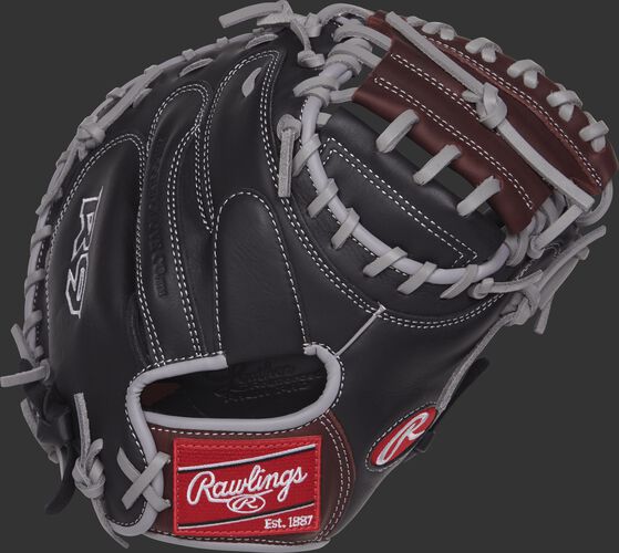 R9CM325BSG 32.5-inch R9 Series catcher's mitt with a black back and grey binding