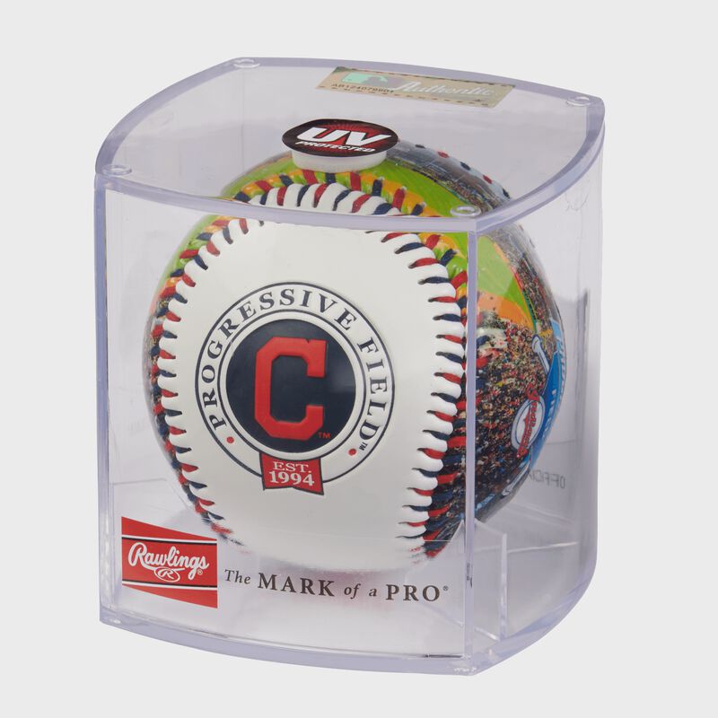 MLB Cleveland Indians stadium baseball in a display case