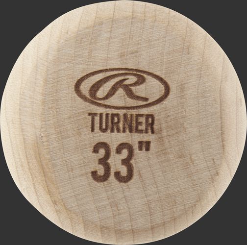 Natural wood color knob of a JT10PL Rawlings Justin Turner wood bat
