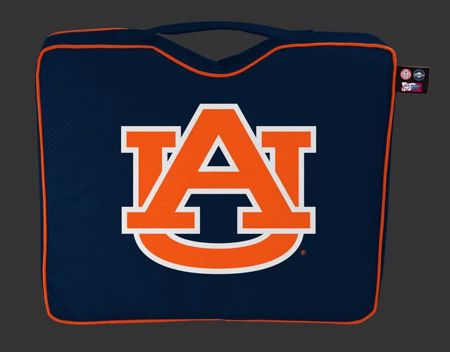 A navy blue NCAA Auburn Tigers bleacher cushion with the team logo printed on the top