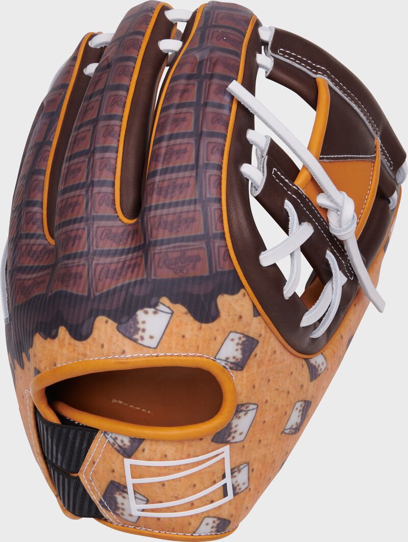 S'mores design back of a REV1X S'mores infield glove