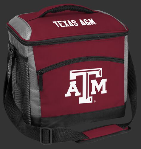 A maroon Texas A&M Aggies 24 can soft sided cooler with screen printed team logos - SKU: 10223061111