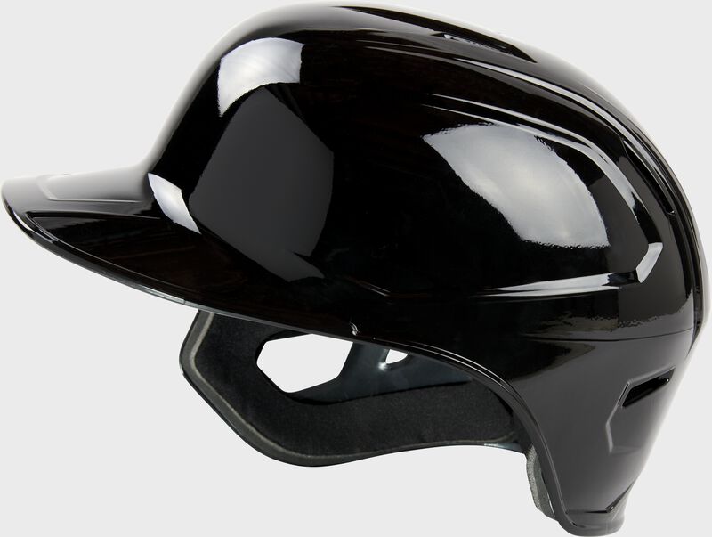 Left side of a Rawlings Mach single ear batting helmet with no ear flap on the left side - SKU: MSE01A-LHB