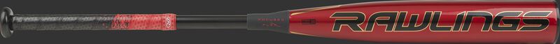 BBZQ3 Rawlings Quatro Pro High School/College baseball bat with a red barrel and black/red Lizard Skins grip