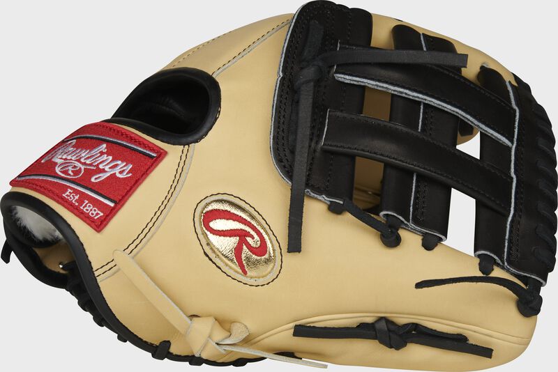 Camel thumb of a Gameday 57 Series Brandon Crawford 11.5-inch Pro Preferred glove with a black H-web - SKU: PRO204-BC35