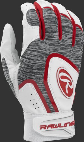 White 5150WBG-S Adult 5150 batting gloves with heather grey back and scarlet trim