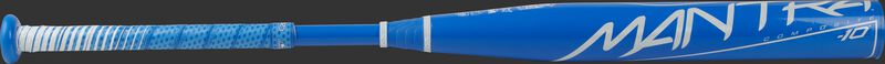 A light blue Rawlings Mantra fastpitch bat with a white Mantra logo on the barrel - SKU: FP1M10