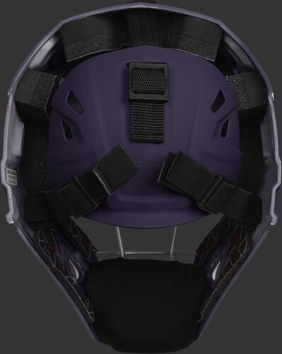 Adjustable back plate of a purple CHV27J Velo 2.0 hockey style catcher's mask