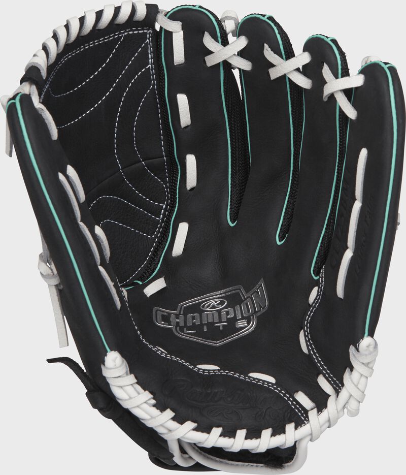 CL125BMT Rawlings 12.5-inch softball outfield glove with a black palm and white laces