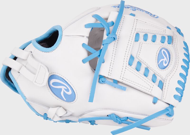 Thumb of a white/Columbia blue Liberty Advanced 12-inch Fastpitch Softball Glove loading=