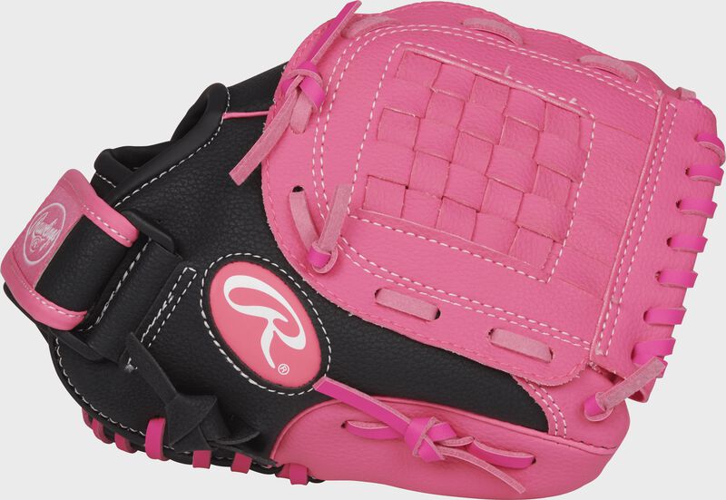 Thumb of a black Storm 10-inch fastpitch softball infield glove with a pink basket web - SKU: ACAST10BP