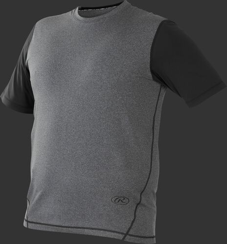 Front of Rawlings Gray/Black Youth Hurler Performance Short Sleeve Shirt - SKU #YHSS