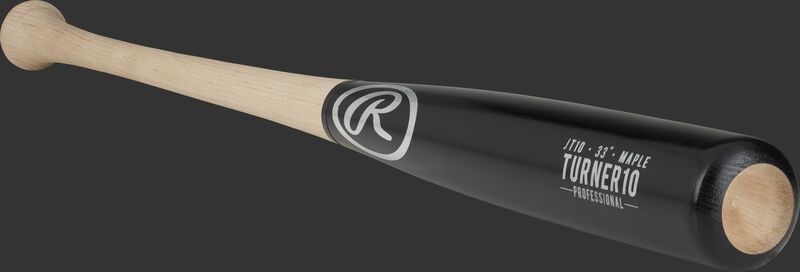 3/4 view of a JT10PL maple Justin Turner bat with a black barrel
