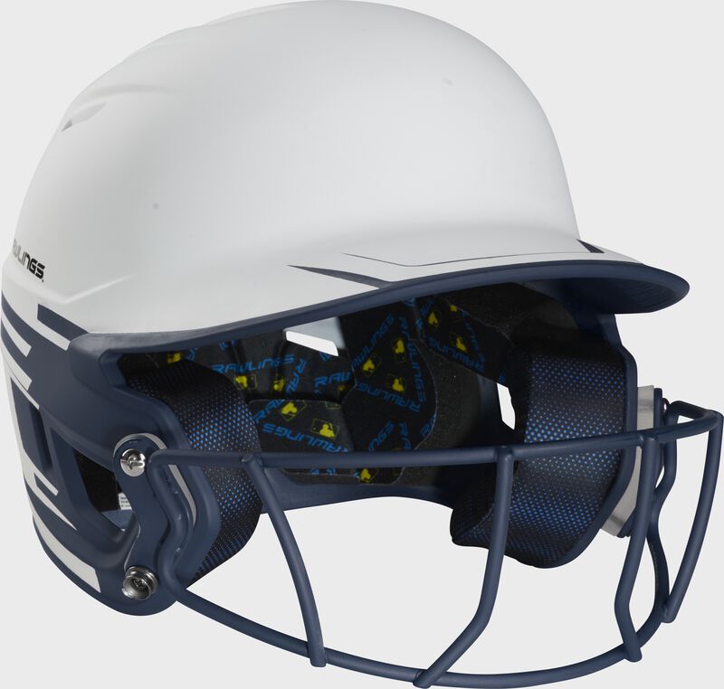 Front right-side view of Rawlings Mach Ice Softball Batting Helmet, Navy - SKU: MSB13