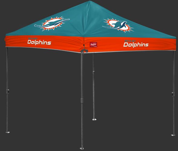 A teal/orange NFL Miami Dolphins 10x10 canopy with team logos on each side - SKU: 02231074111