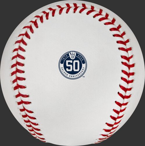 The Milwaukee Brewers 50th anniversary logo stamped on a MLB baseball - SKU: ROMLBMB50