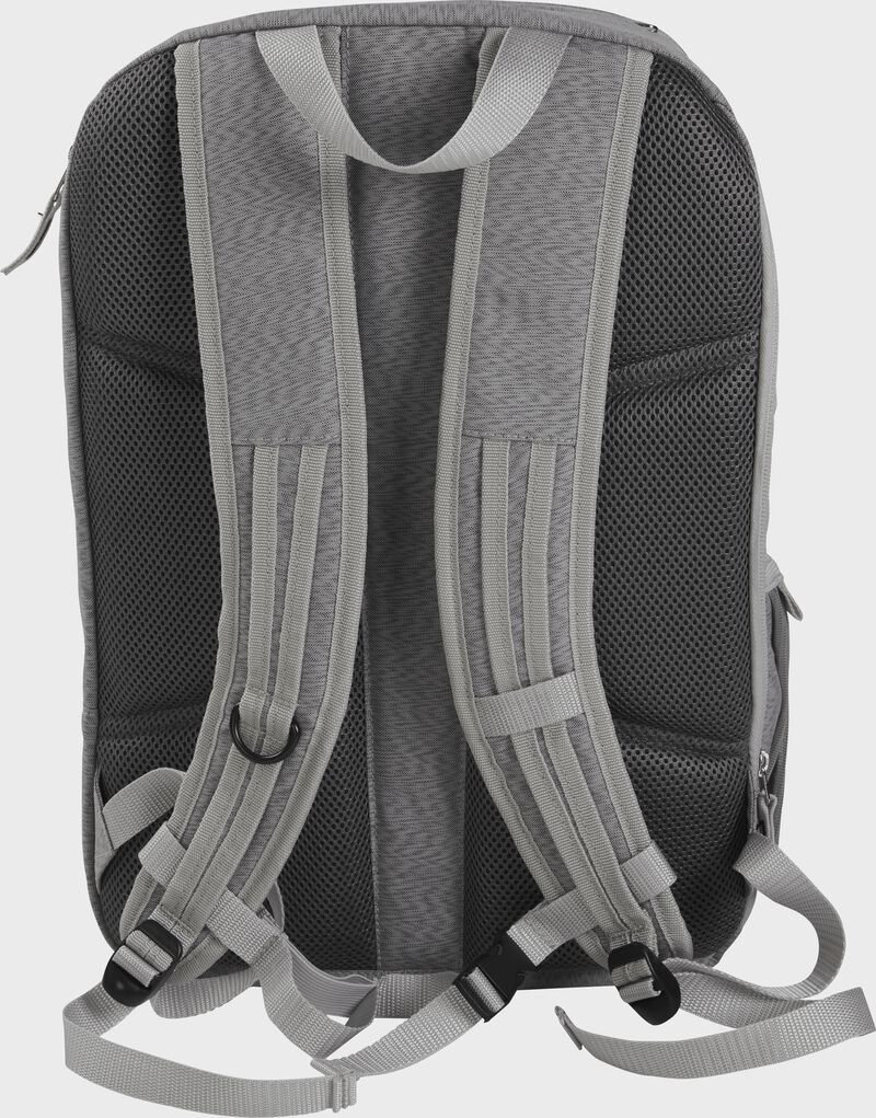 Back of a gray R700C Rawlings Coach's backpack with gray shoulder straps