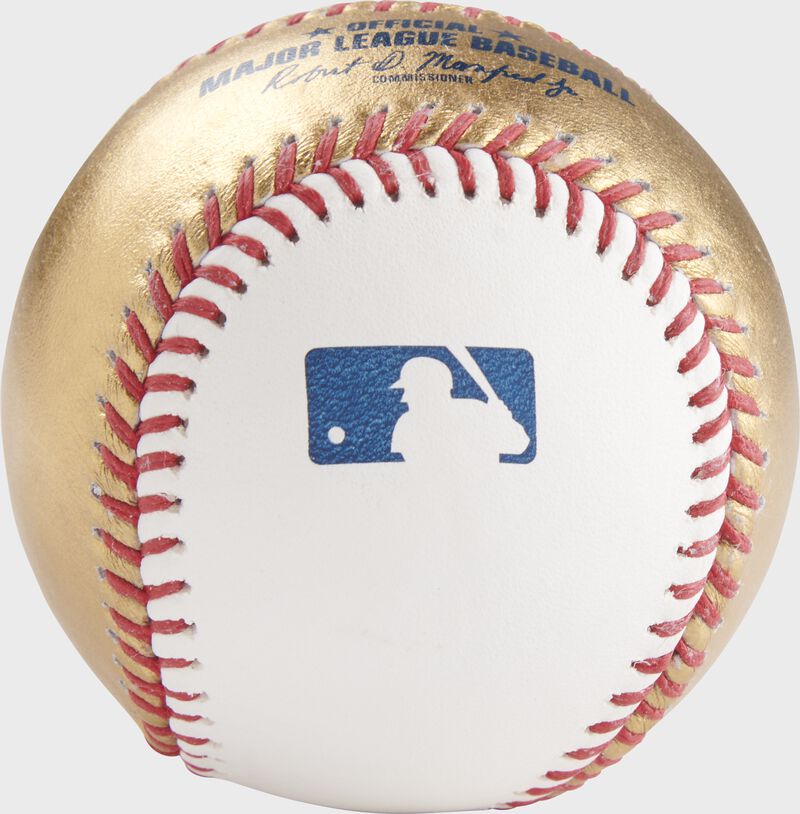 MLB stamp on a gold/white MLB baseball- SKU: RSGEA-ROMLBG/W-R