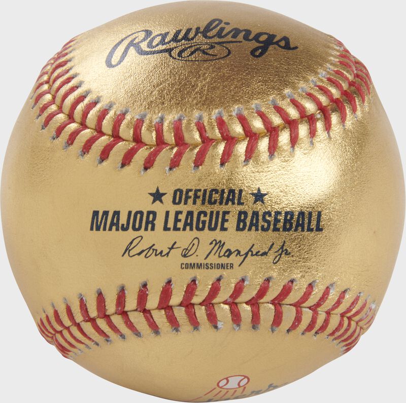 A Los Angeles Dodgers Rawlings Gold MLB team baseball with the official ball MLB stamp - SKU: RSGEA-GOLDLAD-R