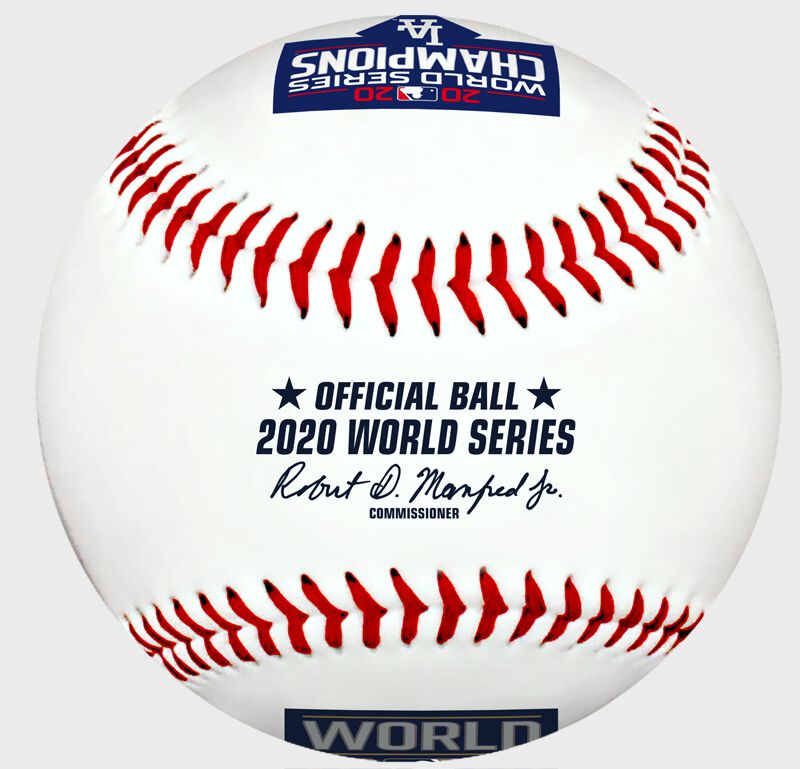 A 2020 Los Angeles Dodgers World Series champions replica baseball with the official MLB baseball stamp - SKU: 35010032282