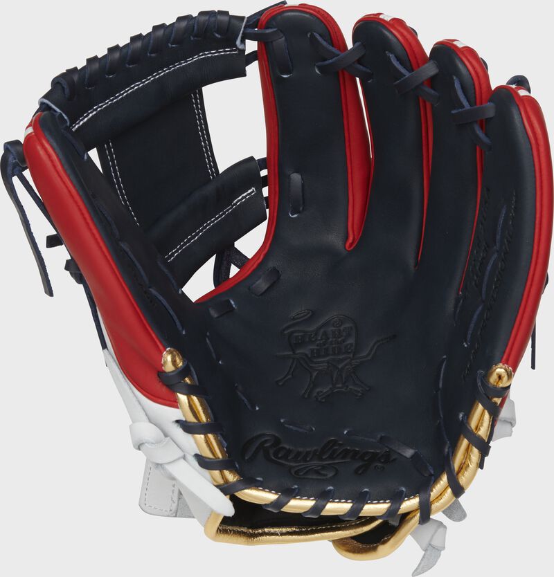 PRO716SB-2USA Rawlings HOH USA softball glove with a navy palm, web and laces