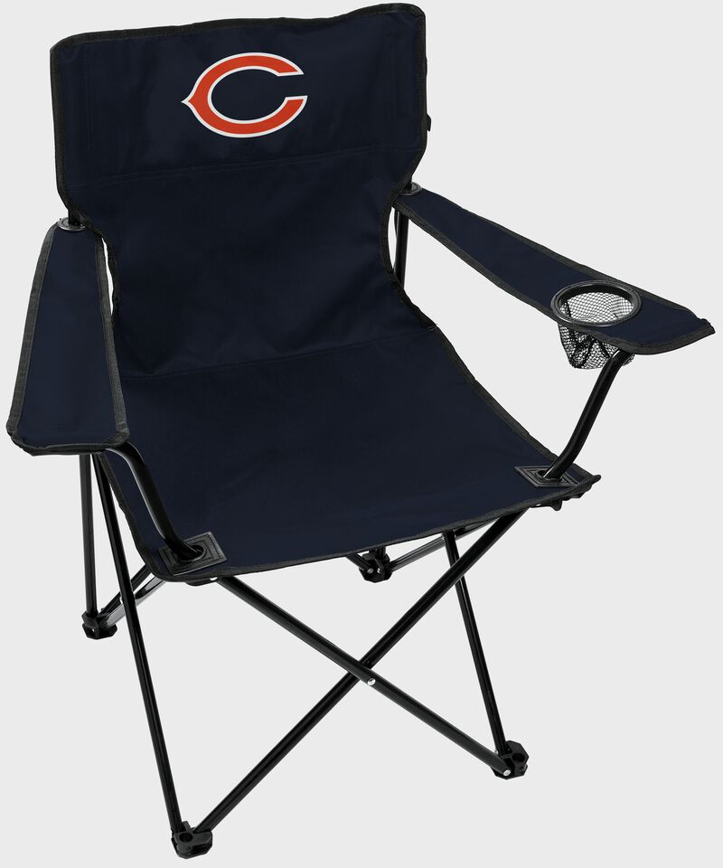 A Chicago Bears gameday elite quad chair with the team logo on the back loading=
