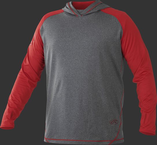 Front of Rawlings Scarlet/Gray Adult Hurler Lightweight Hoodie - SKU #HLWH-GR/B-88