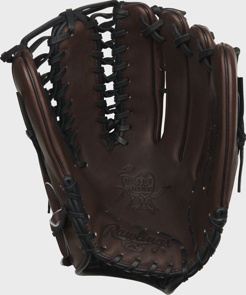 PRO601CHBP Rawlings Heart of the Hide outfield glove with a chocolate palm and black laces