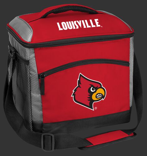 A red Louisville Cardinals 24 can soft sided cooler with screen printed team logos - SKU: 10223078111