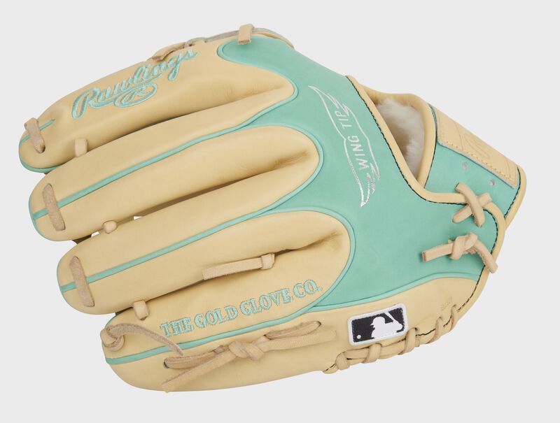Camel back of a Pro Preferred Wing Tip glove with the MLB logo on the pinkie - SKU: PROS205W-30CM