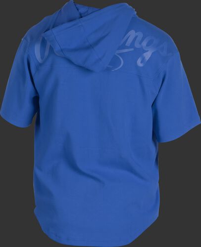 Back of a royal Rawlings Gold Collection short sleeve hoodie with a royal script Rawlings logo across the back - SKU: GJJ-R