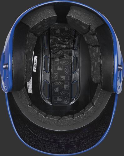 Inside of a royal R1601 Velo batting helmet with black foam padding