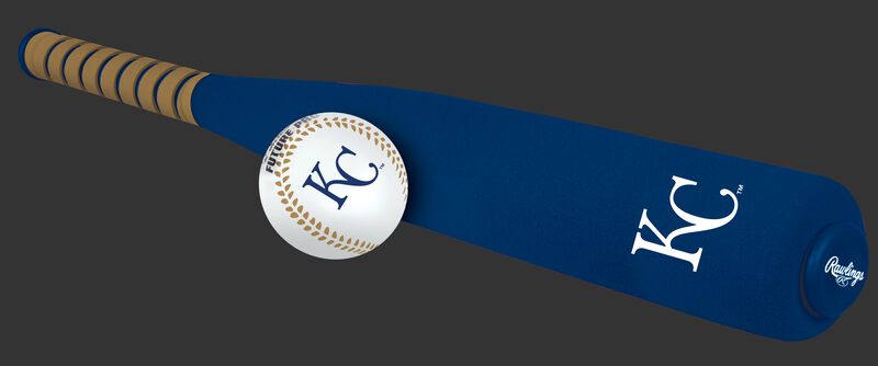 Side of Rawlings Kansas City Royals Foam Bat and Ball Set in Team Colors With Team Name and Logo On Front SKU #01860026111