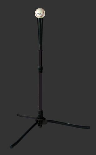 A black TRITEEPRO Pro Model Tripod travel hitting tee SKU #TRITEEPRO