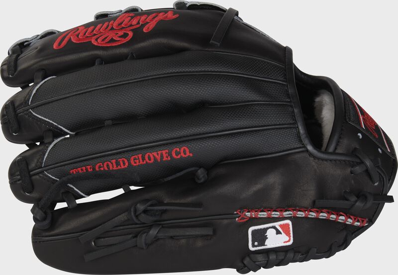 Black Speed Shell back of a Pro Preferred 12.75" outfield glove with hand-sewn welting and MLB logo on the pinky - SKU: PROS3039-6BSS