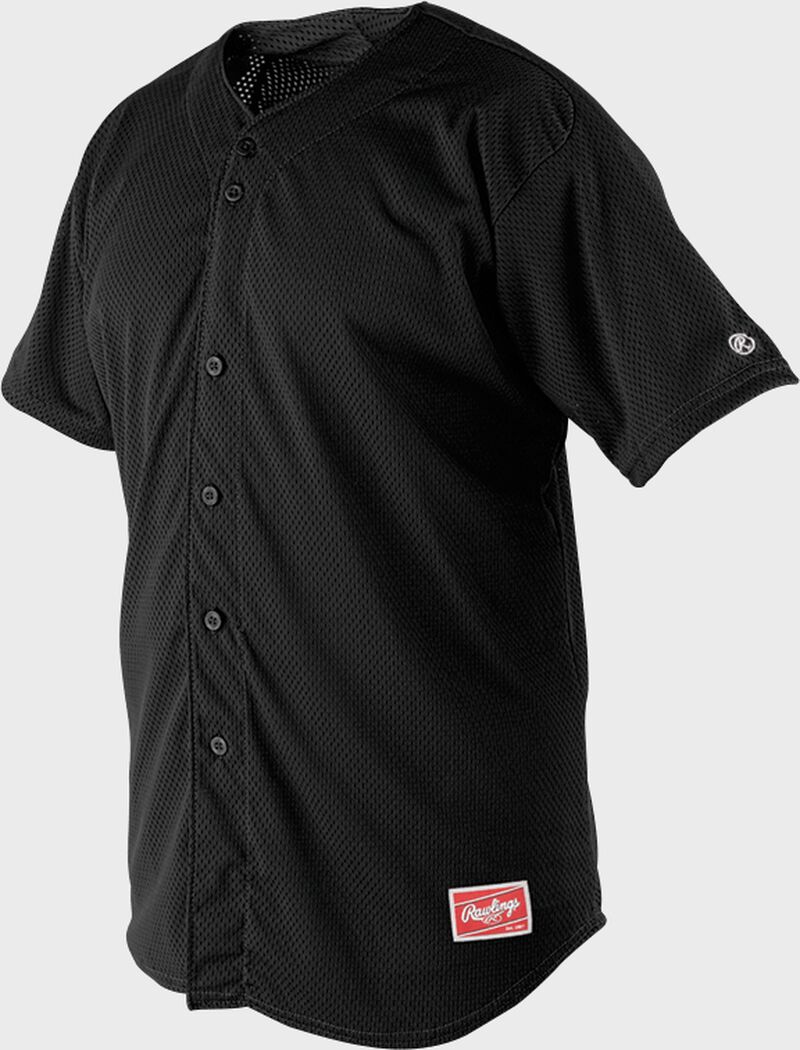 Front of Rawlings Black Adult Short Sleeve Jersey  - SKU #RBJ167 loading=