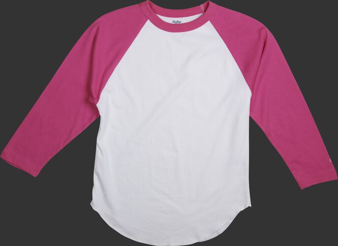 MTT3000 Adult 3/4 sleeve crew neck shirt with a white body and pink sleeves