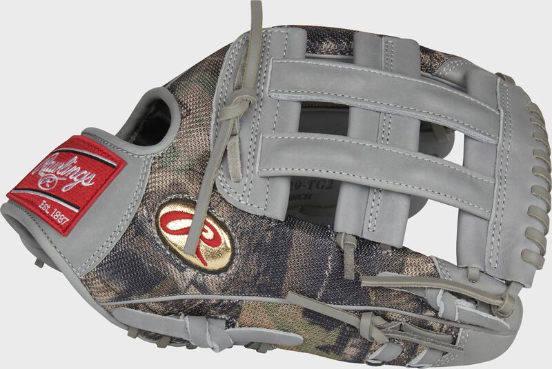Thumb of a camo mesh/gray Gameday 57 Series Trent Grisham Heart of the Hide glove with a gold Oval-R - SKU: RSGPRO3029-TG2
