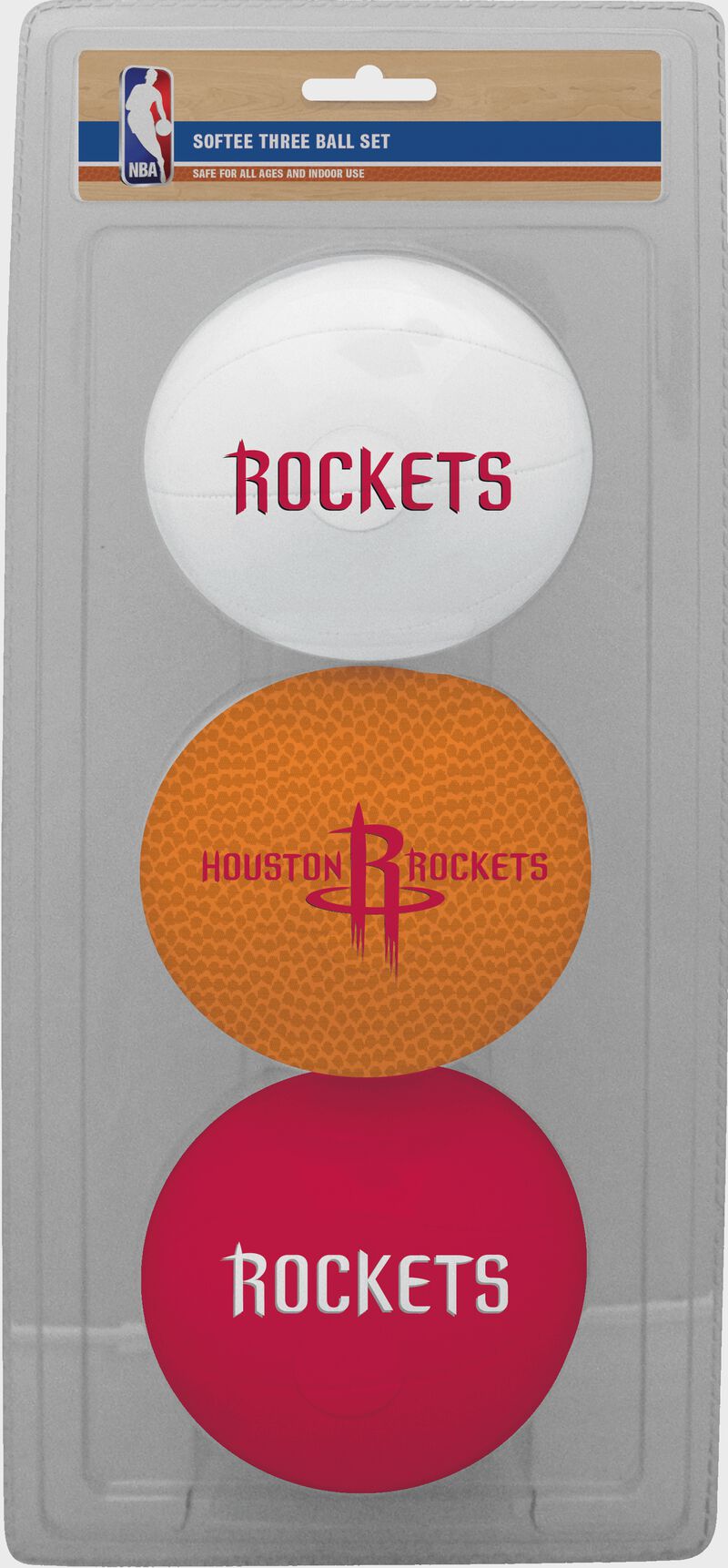 Rawlings White, Brown, and Red NBA Houston Rockets Three-Point Softee Basketball Set With Team Logo SKU #03524209114