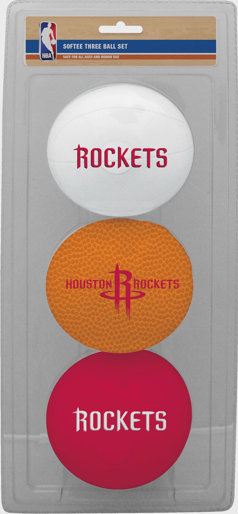 Rawlings White, Brown, and Red NBA Houston Rockets Three-Point Softee Basketball Set With Team Logo SKU #03524209114 loading=