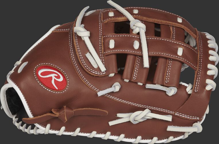 R9SBFBM-17DB R9 Series 12.5-inch fastpitch first base mitt with a brown thumb and brown Modified H web