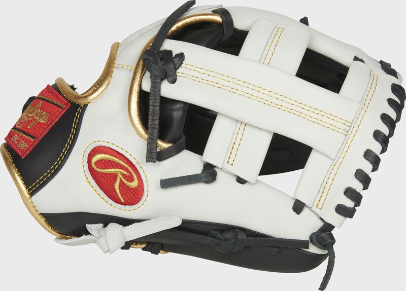 Web back view of white and black Rawlings Encore 11.25-Inch Infield Glove