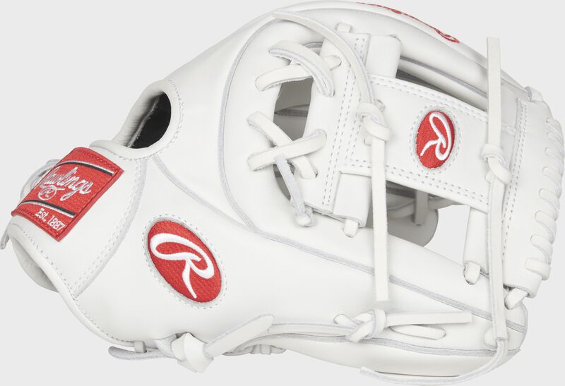 Thumb view of a white RLA715-2W Liberty Advanced 11.75-inch fastpitch infield glove with a white I web loading=