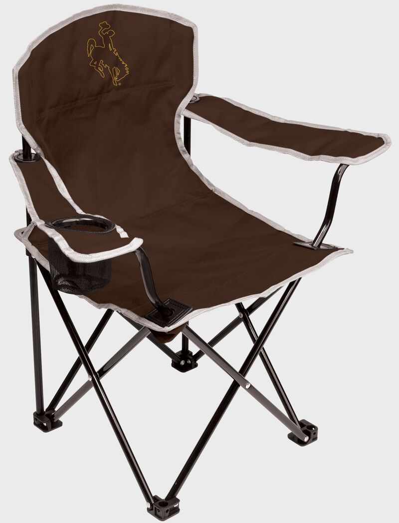 A brown NCAA Wyoming Cowboys youth chair with a team logo on the back