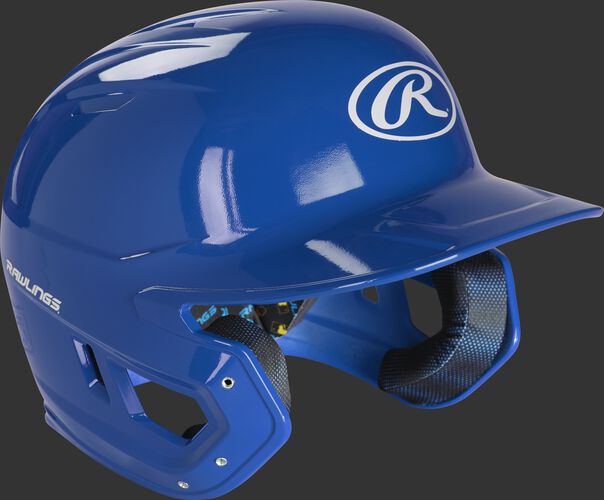 Right angle view of a MCH01A Rawlings Mach helmet with a royal blue shell